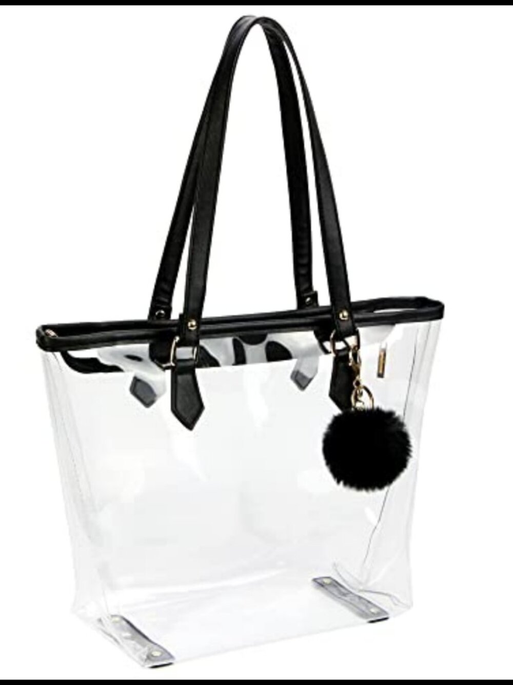 Large Clear Transparent Shoulder Handbag with Plush Pendant